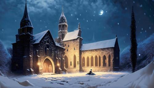 Firefly a medieval Benedictine monastery at night in the snow 78882