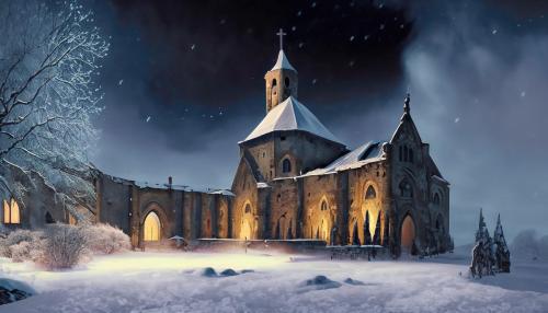 Firefly a medieval Benedictine monastery at night in the snow 83444